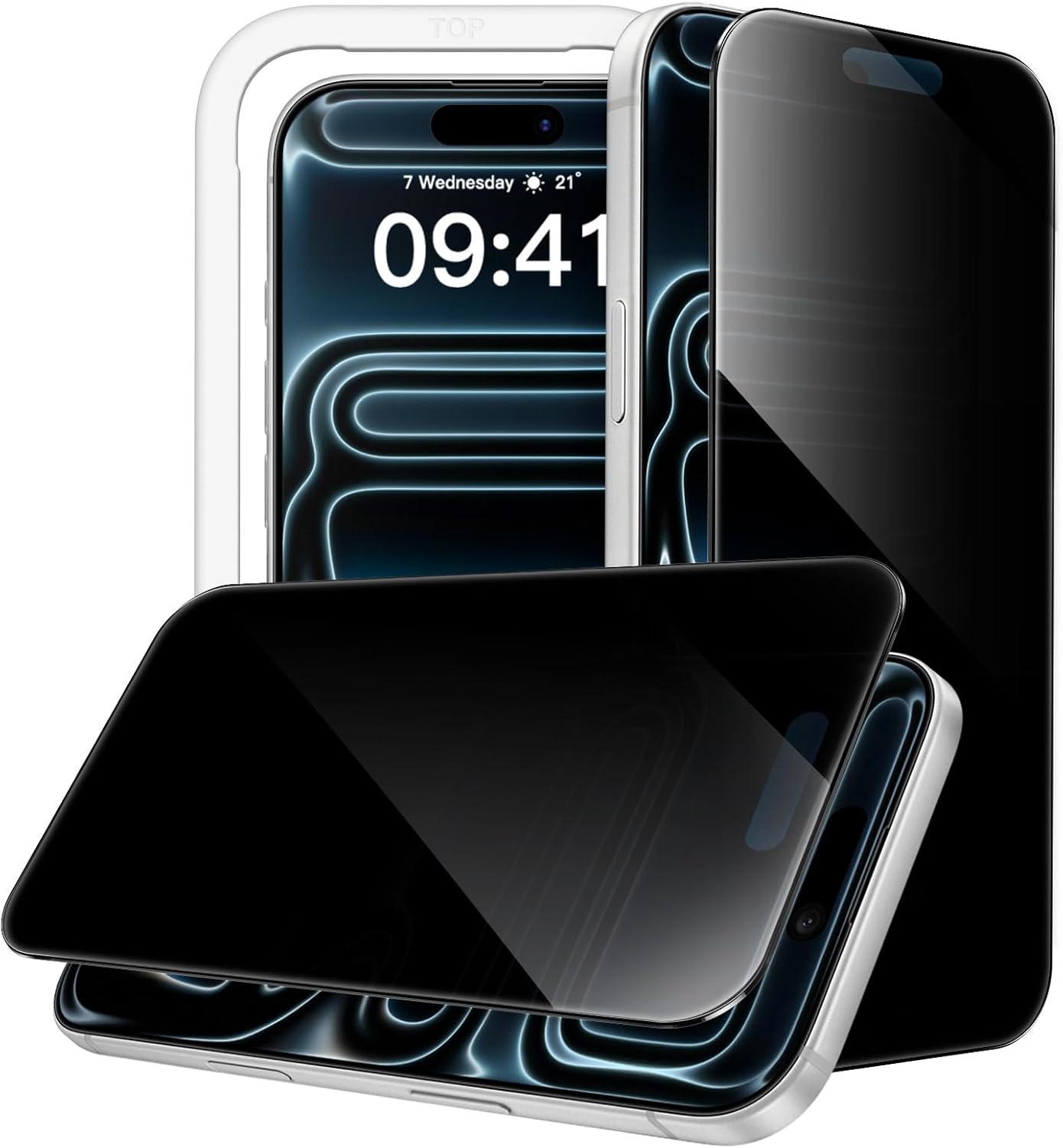 JasTech 360 Degree Privacy Screen Protector for iPhone 17 6.3-Inch, 4-Way Anti-Spy Tempered Glass Film with Easy Installation Tool, 2-Pack
