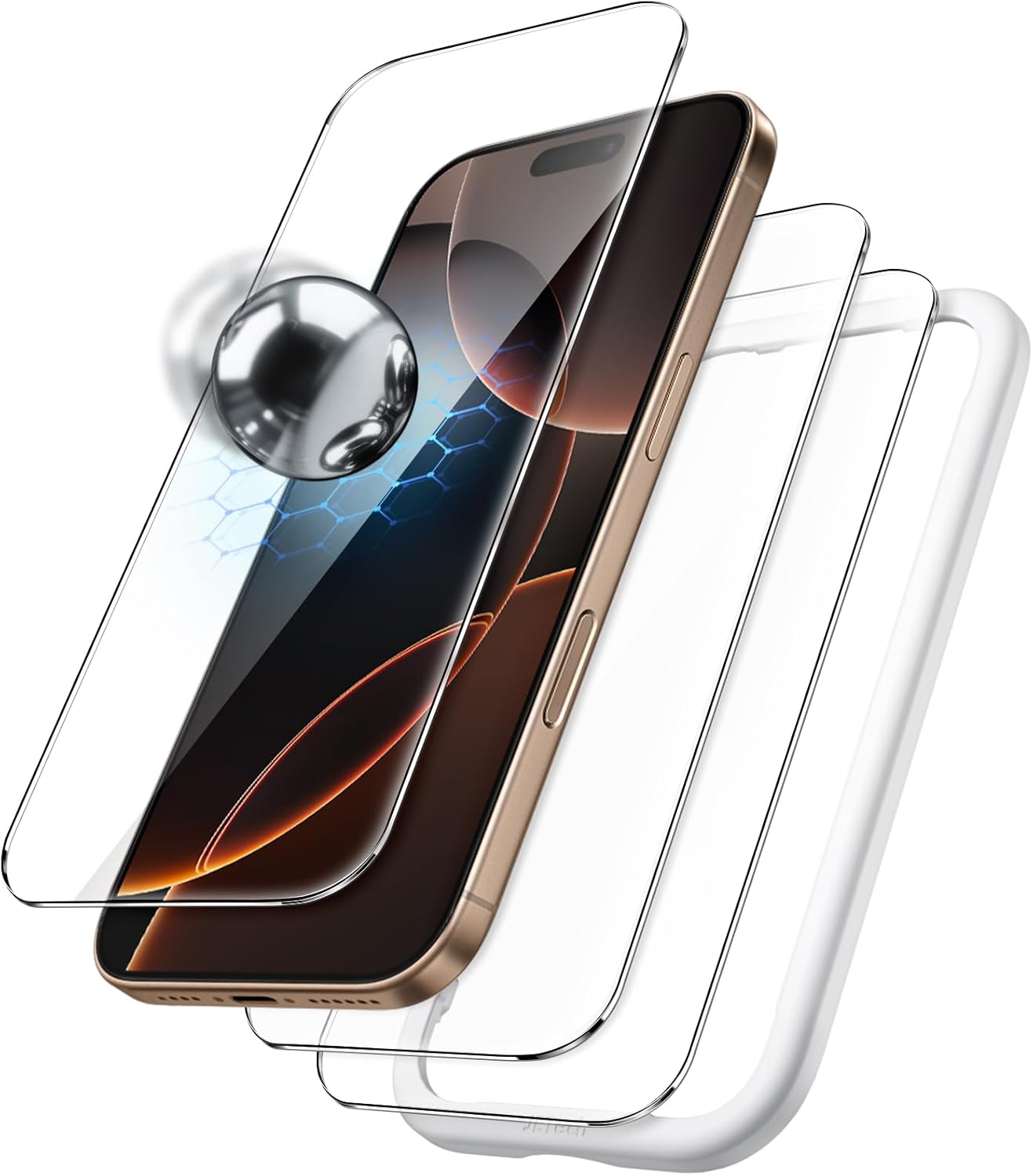 JasTech Shatterproof Screen Protector for iPhone 16 6.1-Inch, 9H+ Tempered Glass Military Grade Film with Easy Installation Tool, Case-Friendly, HD Clear, 3-Pack