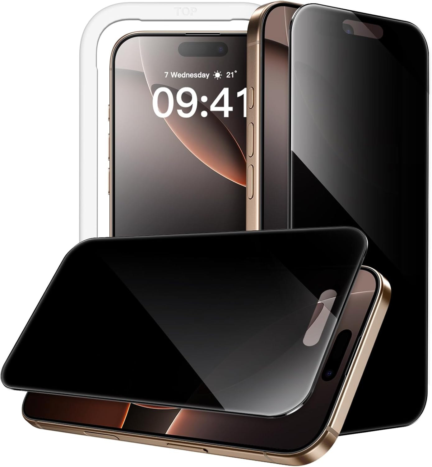 JasTech 360 Degree Privacy Screen Protector for iPhone 16 6.1-Inch, 4-Way Anti-Spy Tempered Glass Film with Easy Installation Tool, 2-Pack