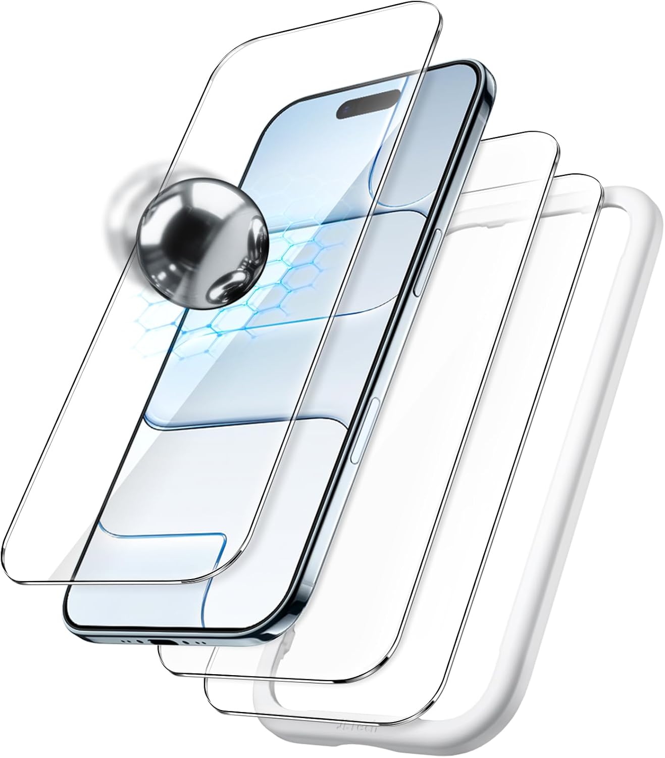 JasTech Shatterproof Screen Protector for iPhone 17 Pro Max 6.9-Inch, 9H+ Tempered Glass Military Grade Film with Easy Installation Tool, Case-Friendly, HD Clear, 3-Pack