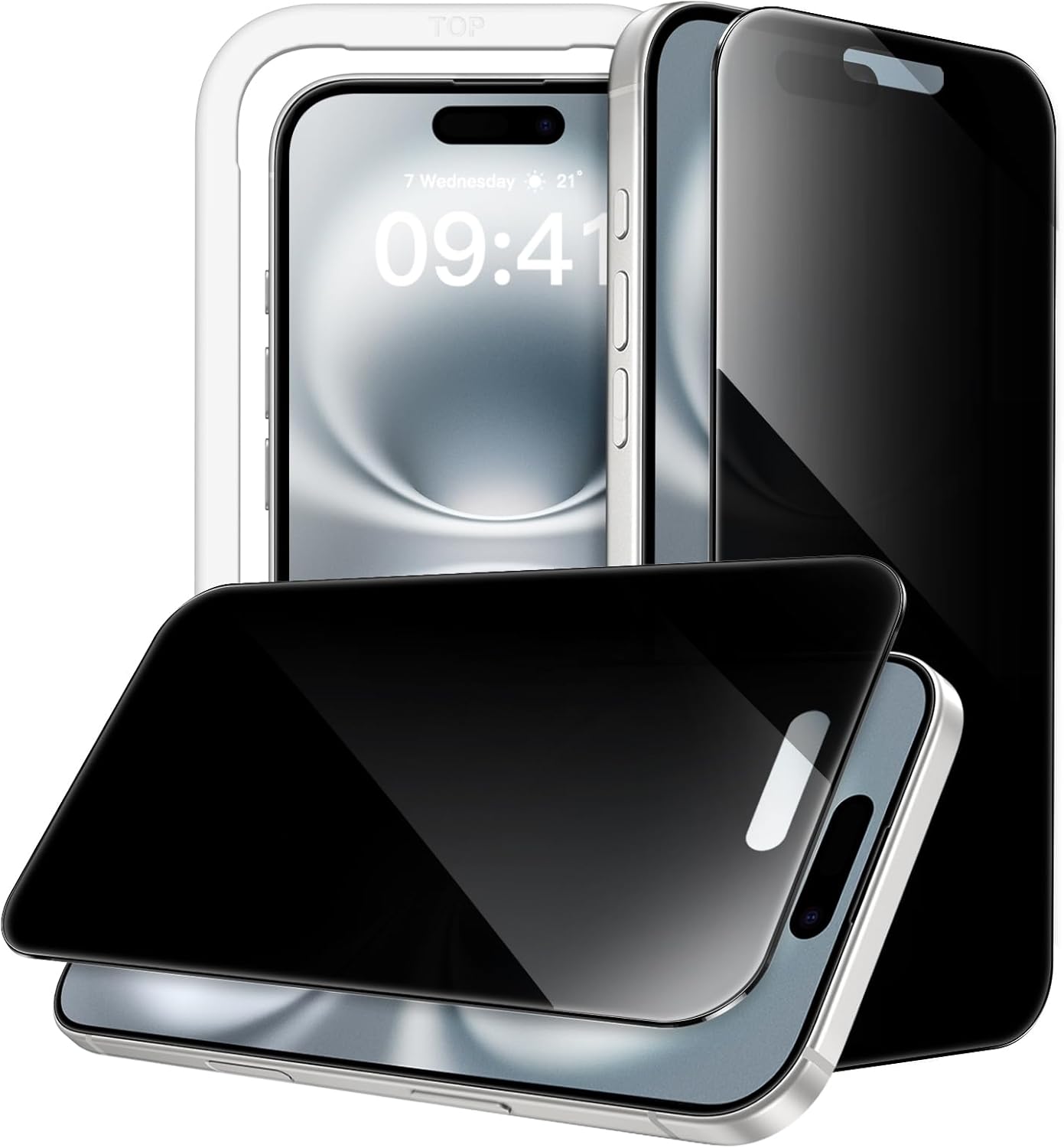 JasTech 360 Degree Privacy Screen Protector for iPhone 16 6.1-Inch, 4-Way Anti-Spy Tempered Glass Film with Easy Installation Tool, 2-Pack