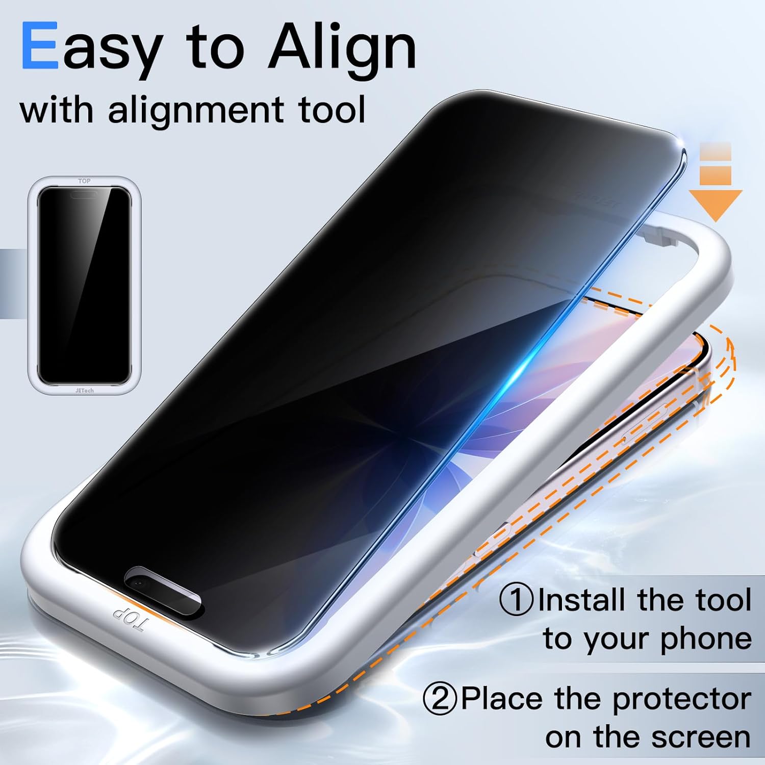 JasTech 360 Degree Privacy Screen Protector for iPhone 17 6.3-Inch, 4-Way Anti-Spy Tempered Glass Film with Easy Installation Tool, 2-Pack