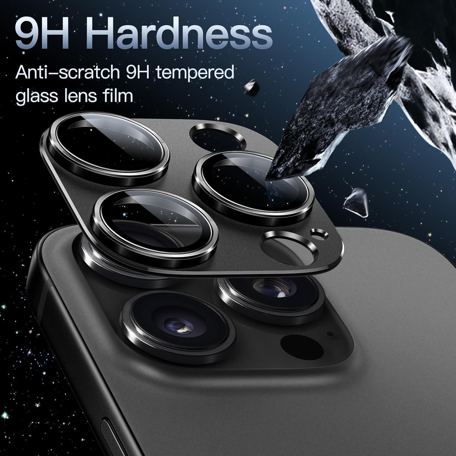 JasTech Camera Lens Protector for iPhone 15 Pro 6.1-Inch and iPhone 15 Pro Max 6.7-Inch, Full Coverage 9H Tempered Glass Ring Cover, Matte Metal Plate, Case Friendly, 1-Pack
