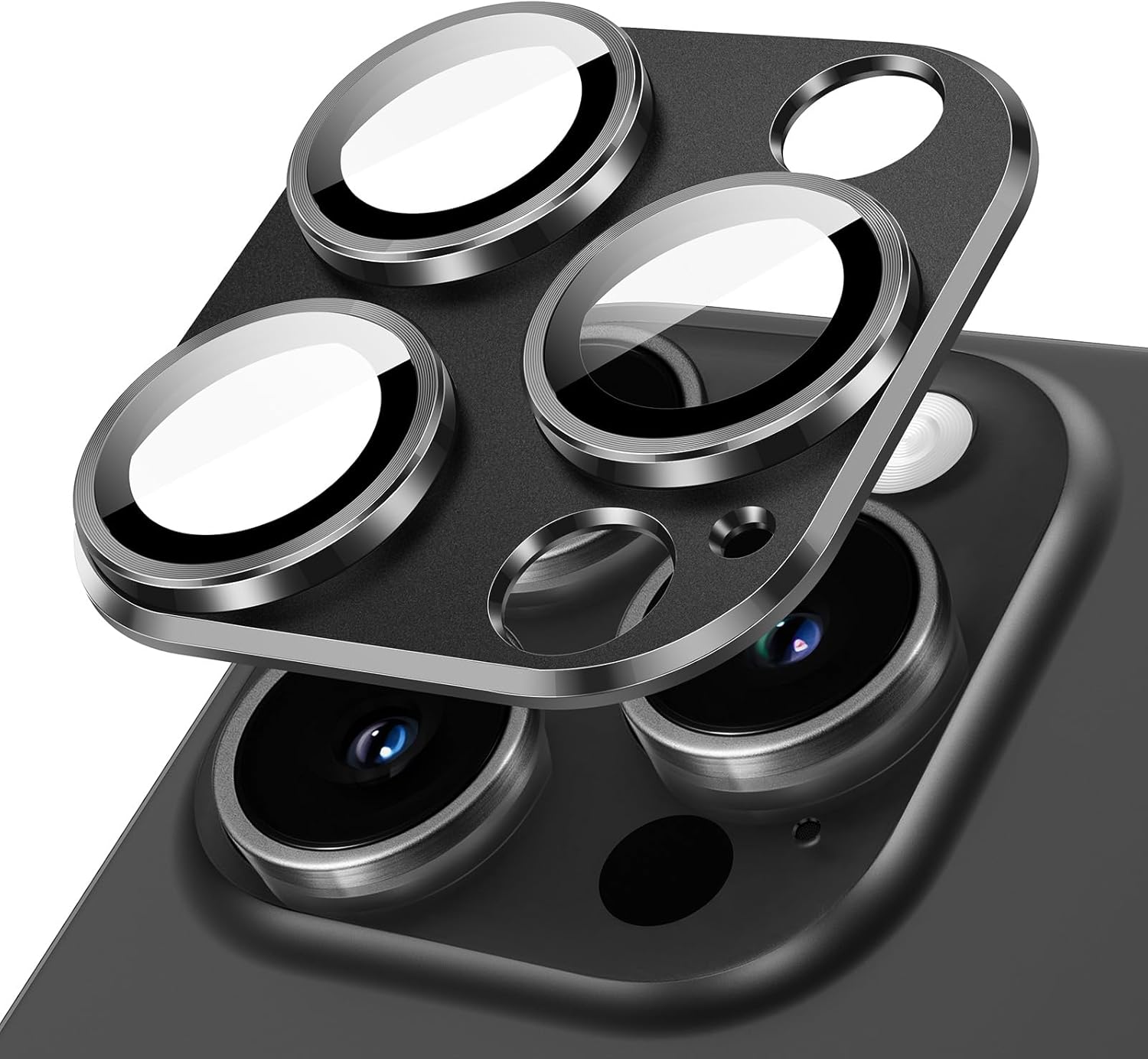 JasTech Camera Lens Protector for iPhone 15 Pro 6.1-Inch and iPhone 15 Pro Max 6.7-Inch, Full Coverage 9H Tempered Glass Ring Cover, Matte Metal Plate, Case Friendly, 1-Pack