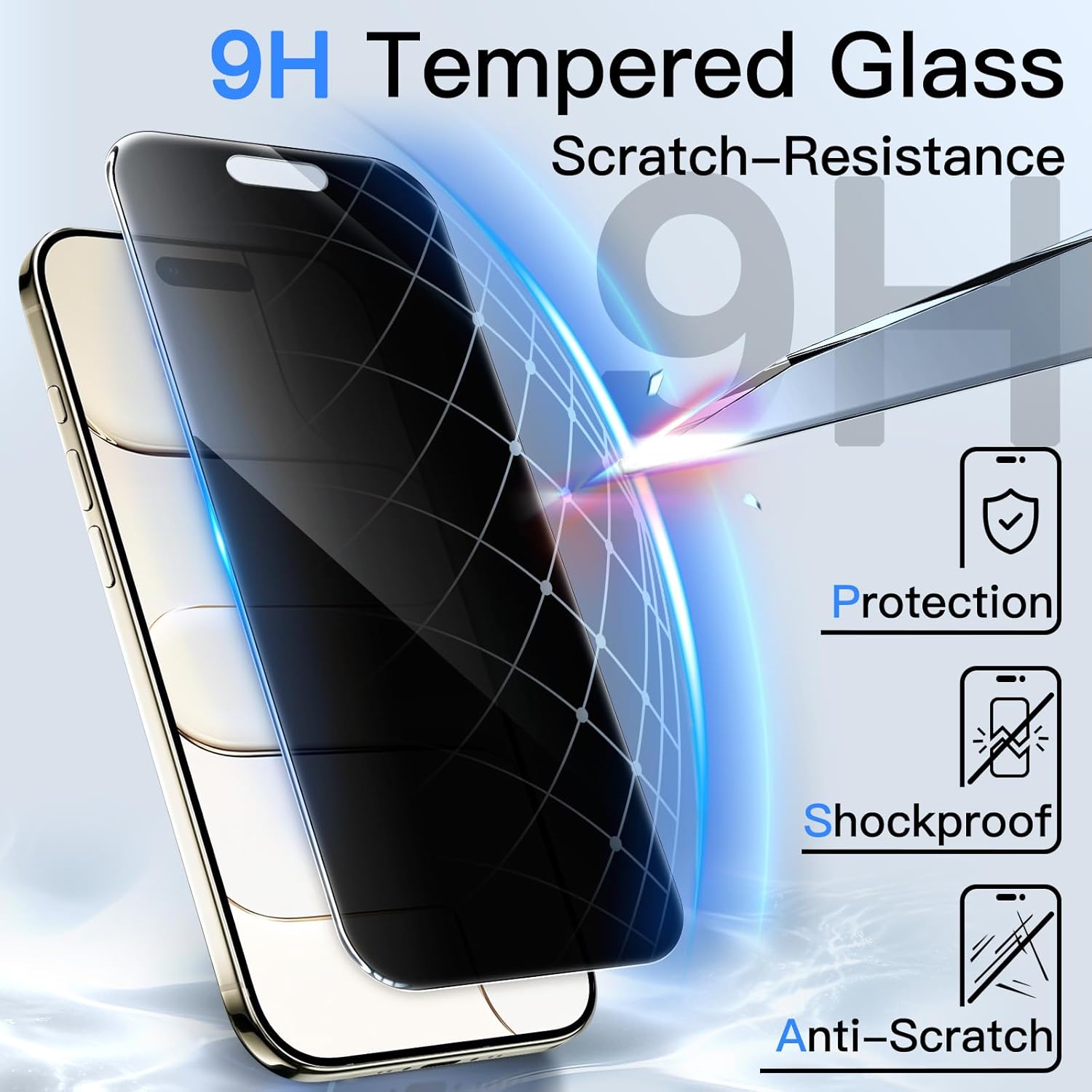 JasTech 360 Degree Privacy Screen Protector for iPhone 17 6.3-Inch, 4-Way Anti-Spy Tempered Glass Film with Easy Installation Tool, 2-Pack