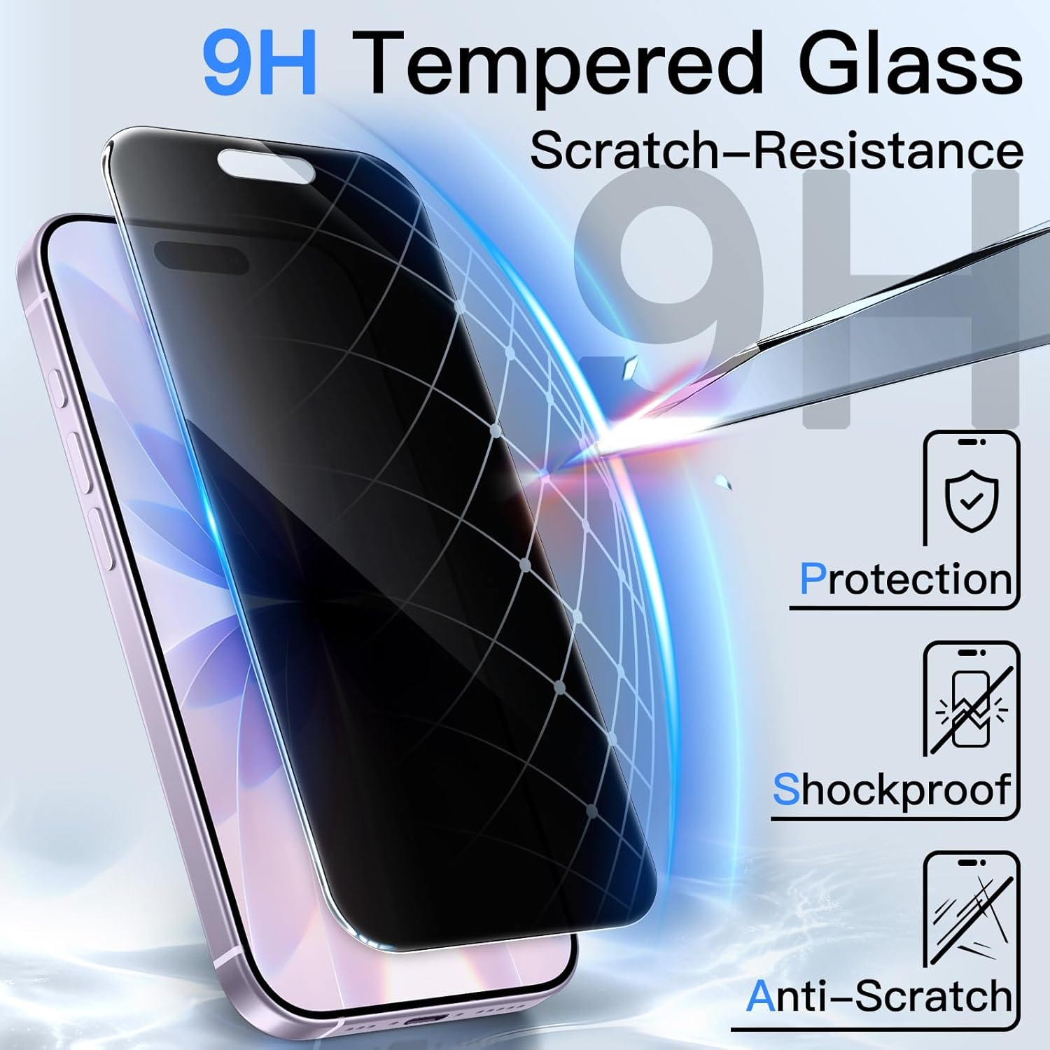 JasTech 360 Degree Privacy Screen Protector for iPhone 17 6.3-Inch, 4-Way Anti-Spy Tempered Glass Film with Easy Installation Tool, 2-Pack