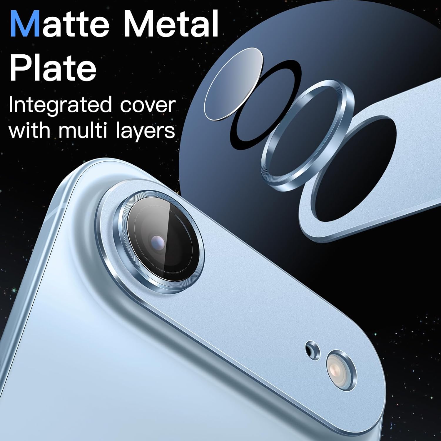 JasTech Camera Lens Protector for iPhone 17 Air, Full Coverage 9H Tempered Glass Ring Cover, Matte Metal Plate, Case Friendly, 6.5-Inch Display, 1-Pack