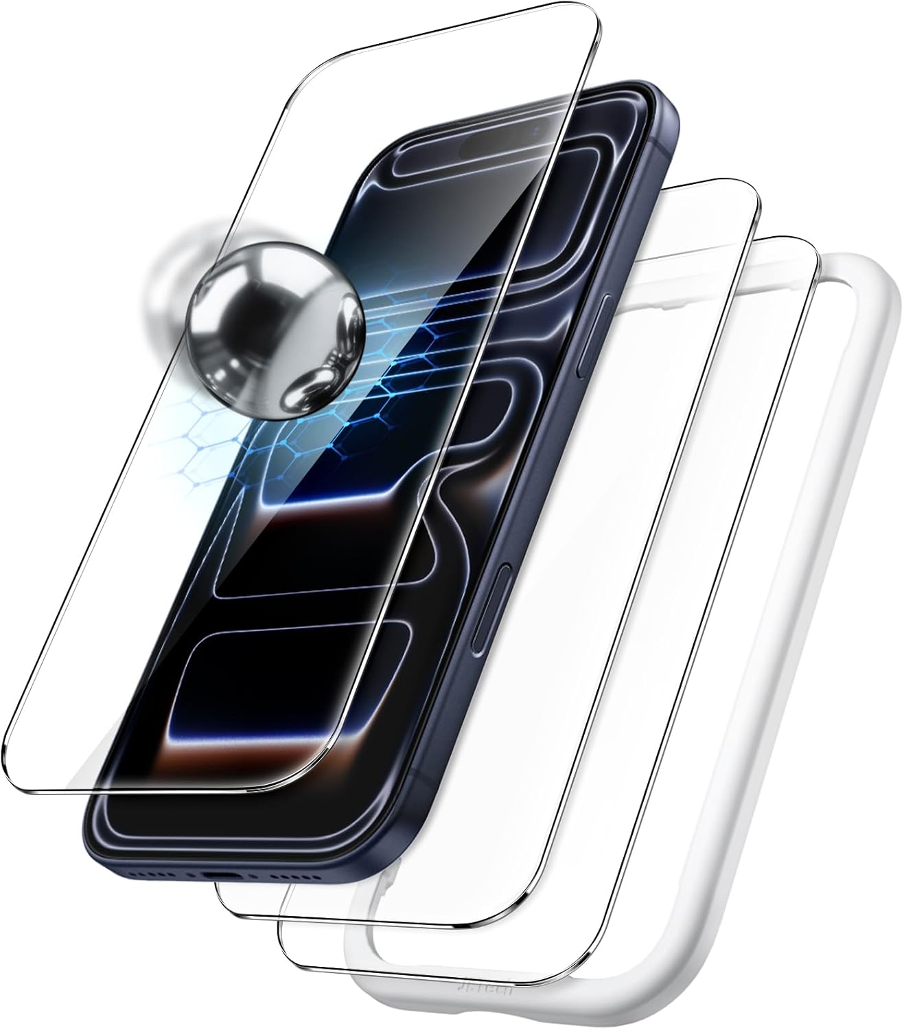 JasTech Shatterproof Screen Protector for iPhone 17 Pro Max 6.9-Inch, 9H+ Tempered Glass Military Grade Film with Easy Installation Tool, Case-Friendly, HD Clear, 3-Pack