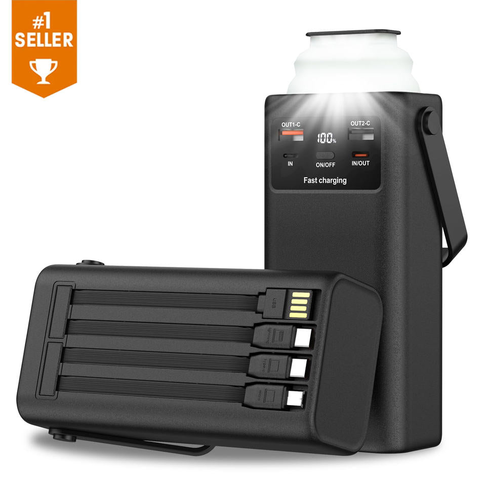 50000mAh Portable Charger 22.5W PD Fast Charging Power Bank LED Display Retractable Auto-Lighting External Battery Power Bank