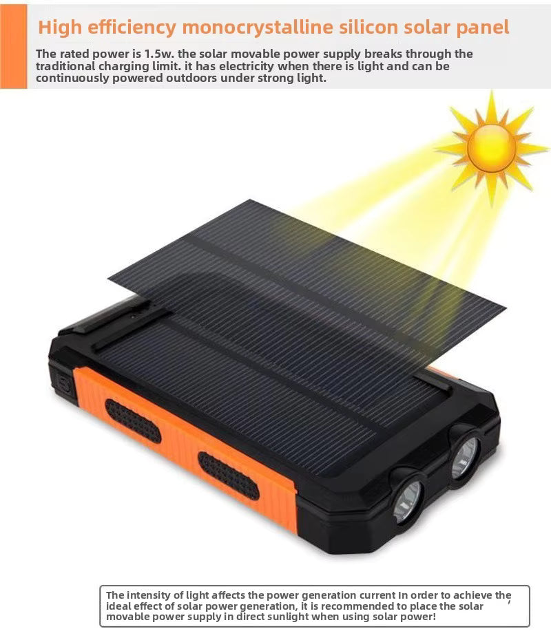 High-Capacity 20000mAh Solar Power Bank Waterproof with Compass 10W Output Power for Mobile Phones