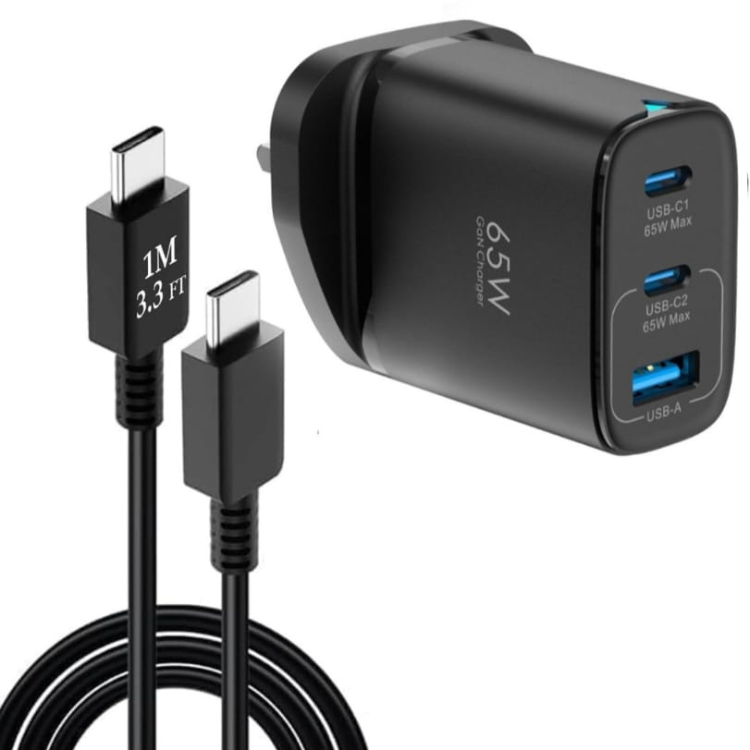 65W USB C Charger Block, 3 Ports GaN Wall Charger Foldable Compact Type C Fast Charging for MacBook iPad Pro/Air, iPhone 15/16 Pro/Pro Max, for Samsung Galaxy S24/S23, Black