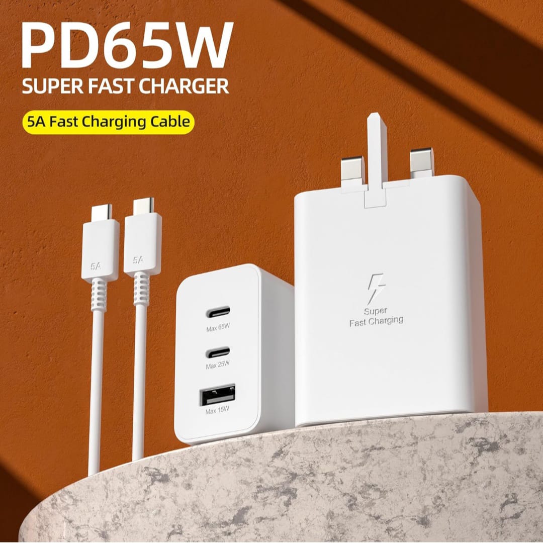USB C Plug UK Charger 3-Port Fast Compact USB C Charger for MacBook Pro/Air, iPad Pro, Galaxy S20/S10, Dell XPS 13, Note 20/10+, iPhone 16/15, Pixel, Steam Deck, and More