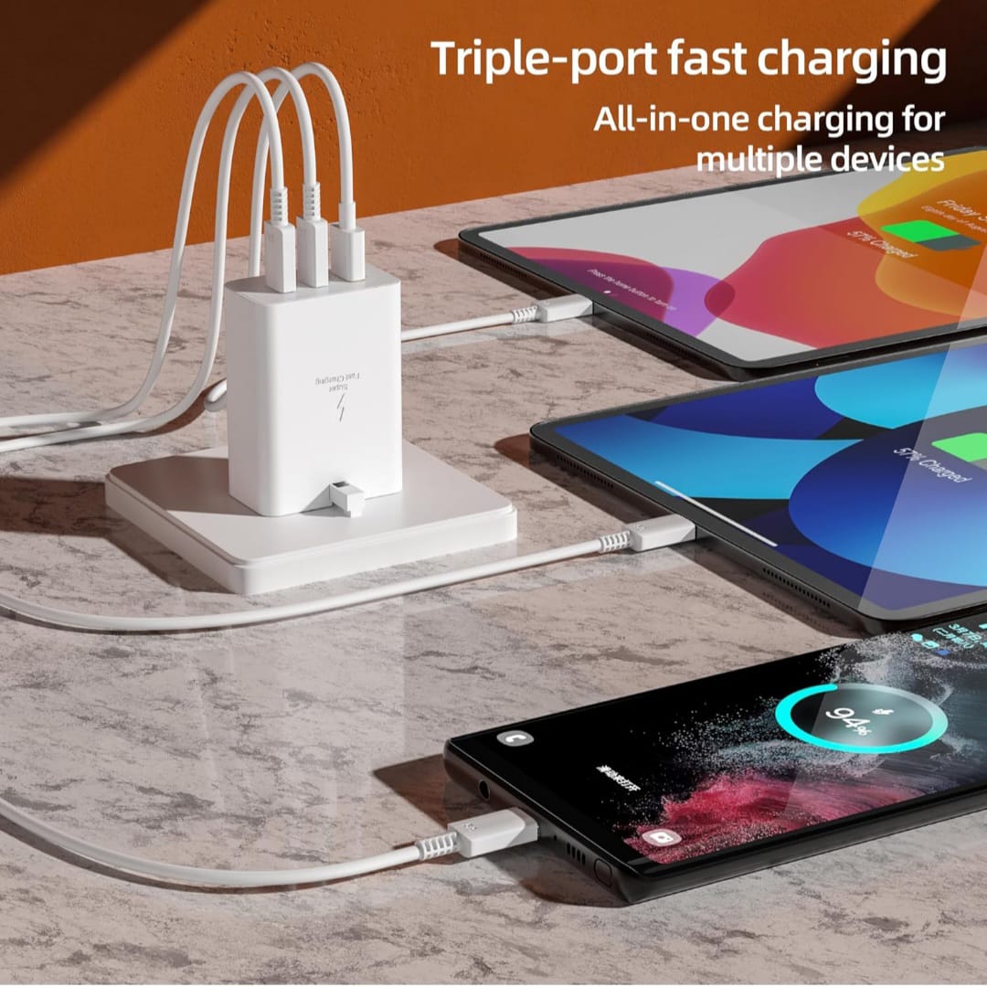 USB C Plug UK Charger 3-Port Fast Compact USB C Charger for MacBook Pro/Air, iPad Pro, Galaxy S20/S10, Dell XPS 13, Note 20/10+, iPhone 16/15, Pixel, Steam Deck, and More