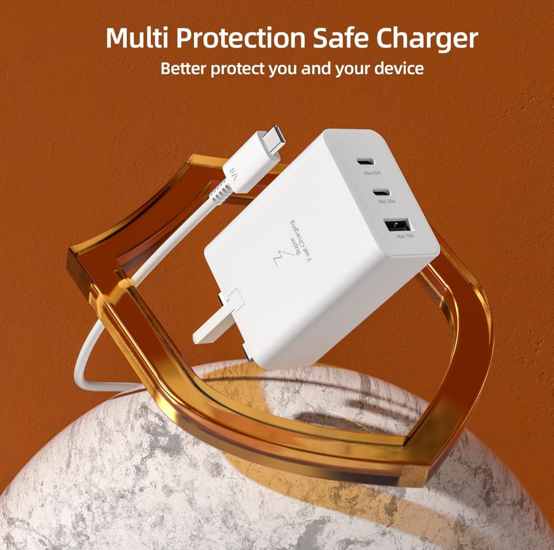 USB C Plug UK Charger 3-Port Fast Compact USB C Charger for MacBook Pro/Air, iPad Pro, Galaxy S20/S10, Dell XPS 13, Note 20/10+, iPhone 16/15, Pixel, Steam Deck, and More