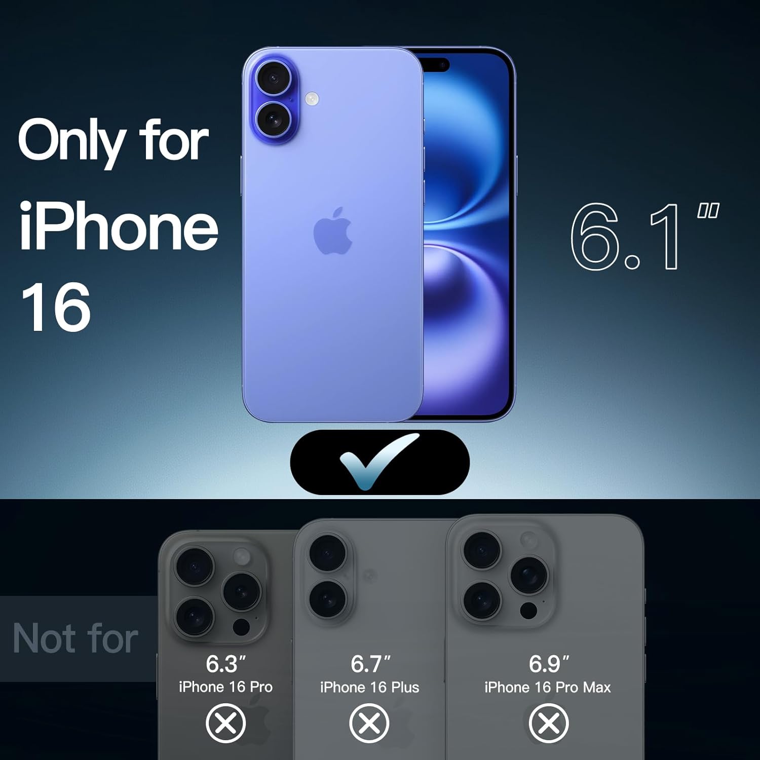 JasTech Case for iPhone 16 6.1-Inch, Non-Yellowing Shockproof Phone Bumper Cover, Anti-Scratch Clear Back (Ultramarine)