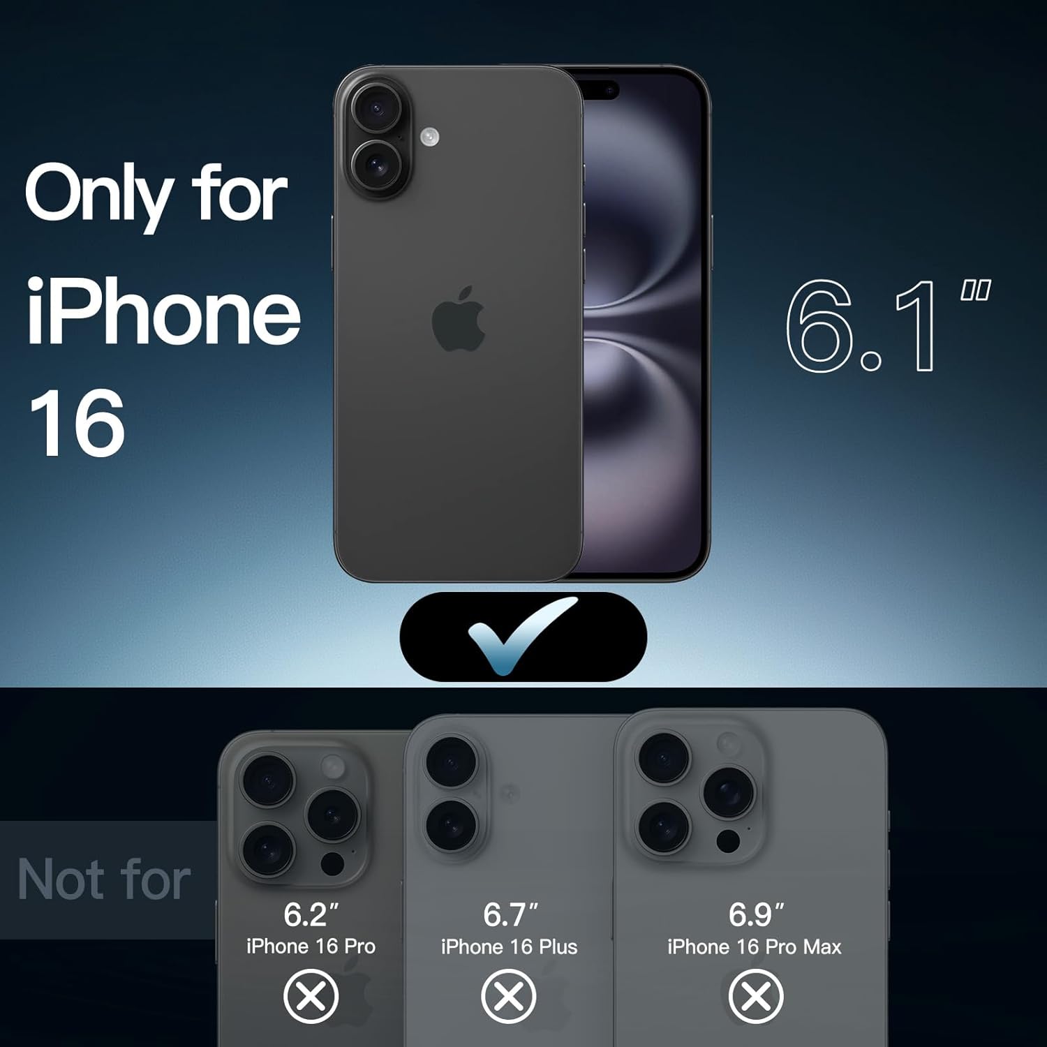 JasTech Case for iPhone 16 6.1-Inch, Non-Yellowing Shockproof Phone Bumper Cover, Anti-Scratch Clear Back (Ultramarine)