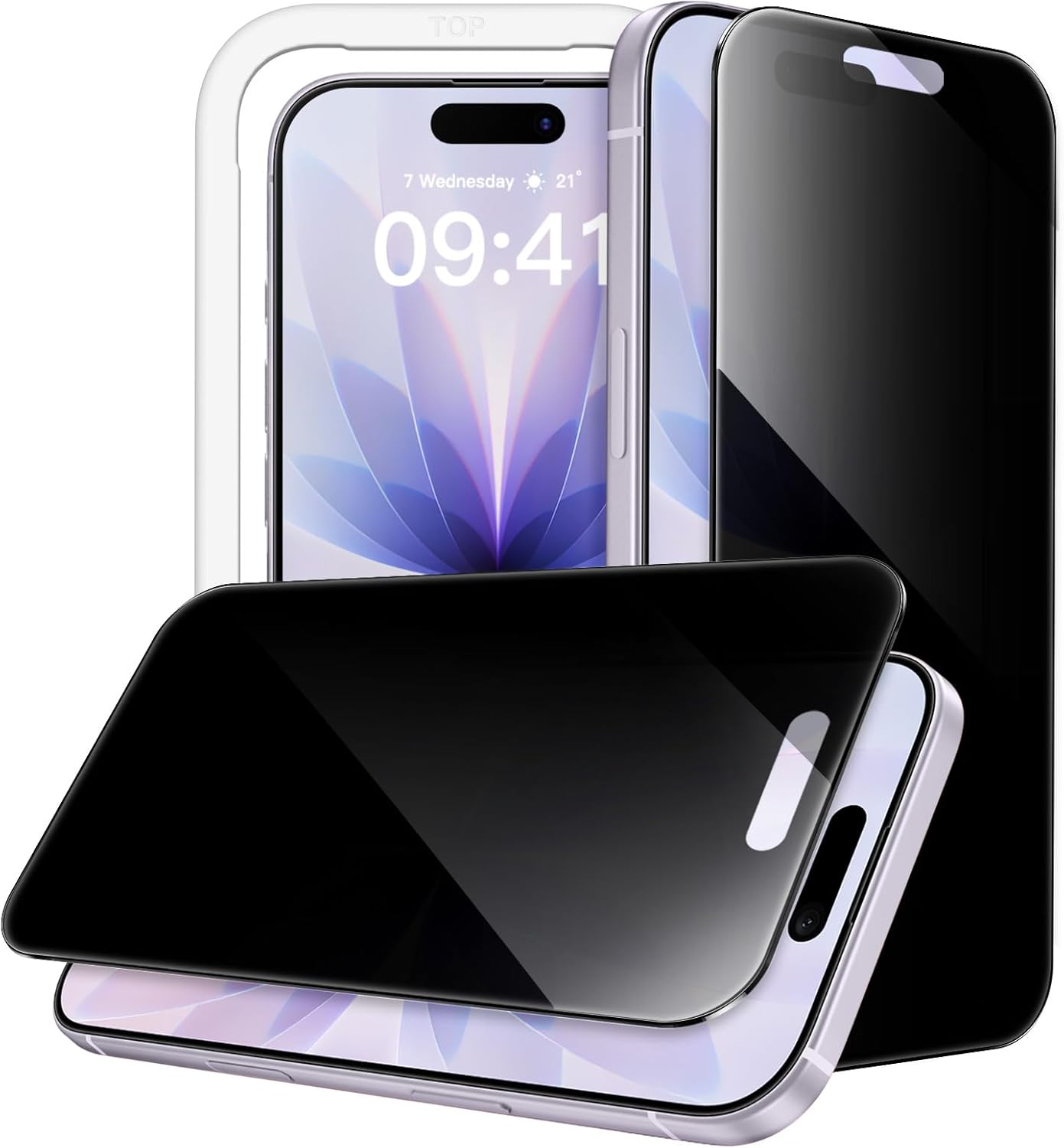 JasTech 360 Degree Privacy Screen Protector for iPhone 17 6.3-Inch, 4-Way Anti-Spy Tempered Glass Film with Easy Installation Tool, 2-Pack