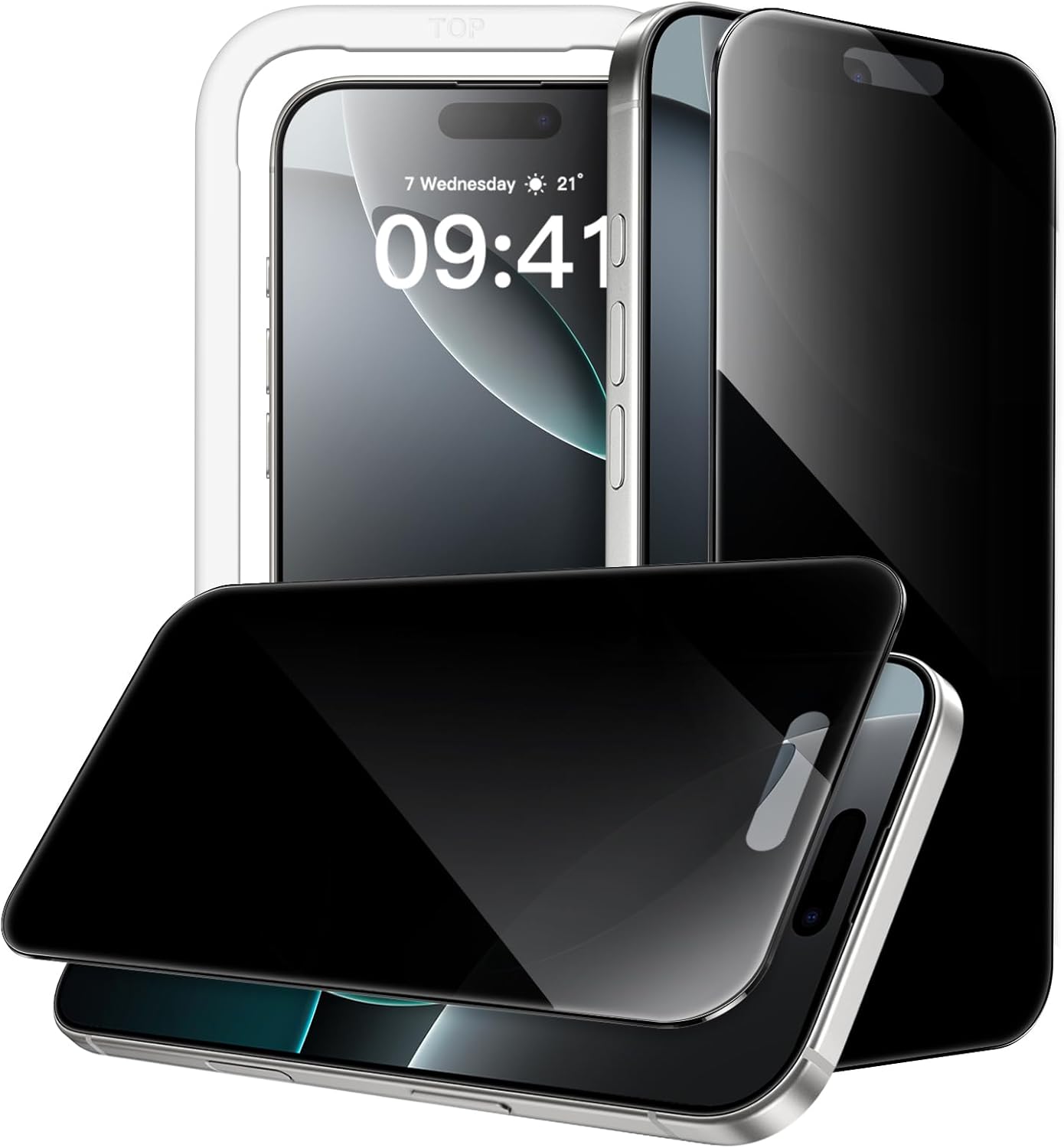 JasTech 360 Degree Privacy Screen Protector for iPhone 16 6.1-Inch, 4-Way Anti-Spy Tempered Glass Film with Easy Installation Tool, 2-Pack