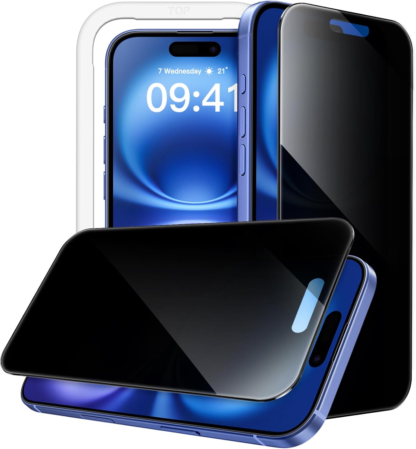 JasTech 360 Degree Privacy Screen Protector for iPhone 16 6.1-Inch, 4-Way Anti-Spy Tempered Glass Film with Easy Installation Tool, 2-Pack