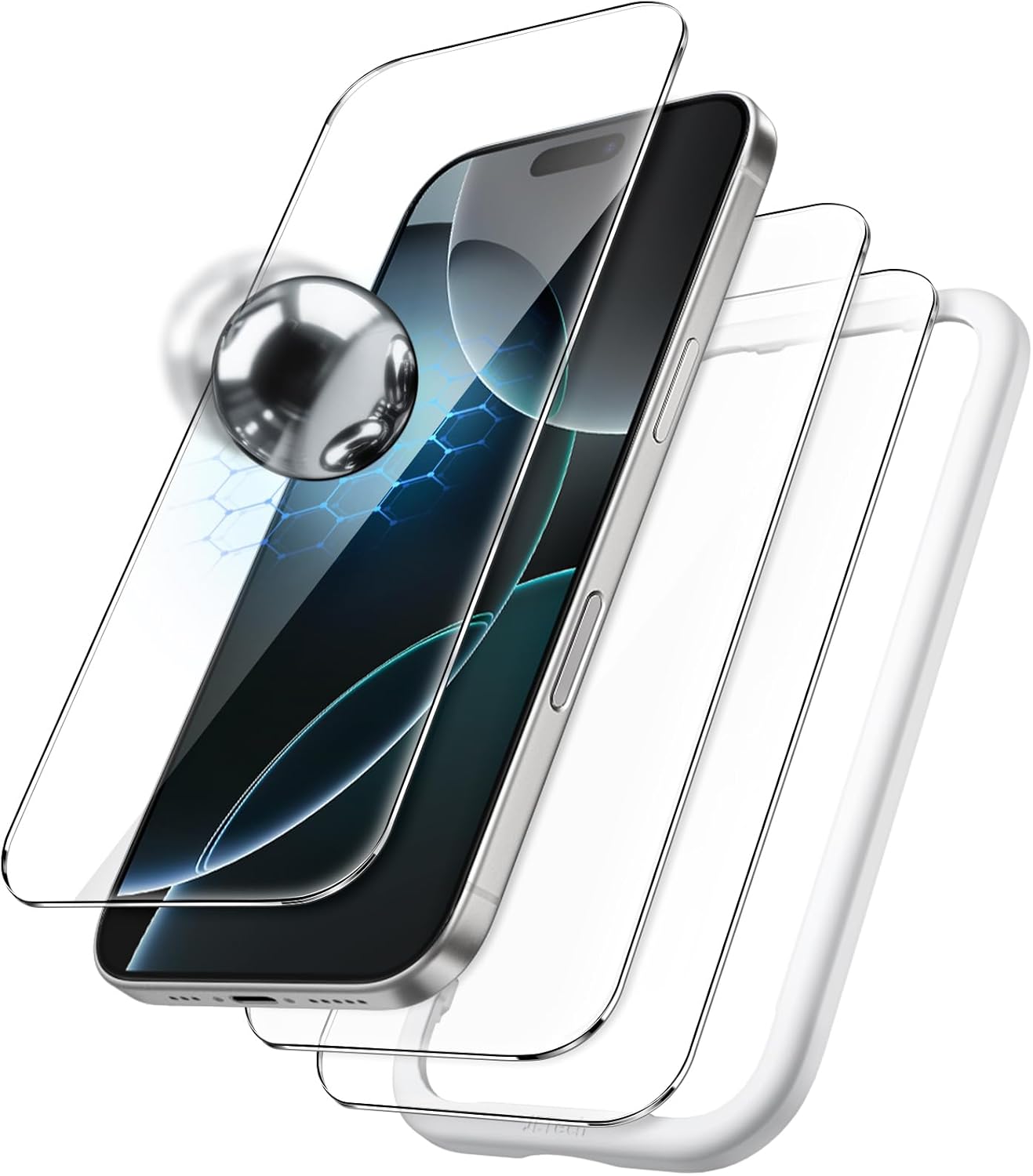 JasTech Shatterproof Screen Protector for iPhone 16 6.1-Inch, 9H+ Tempered Glass Military Grade Film with Easy Installation Tool, Case-Friendly, HD Clear, 3-Pack