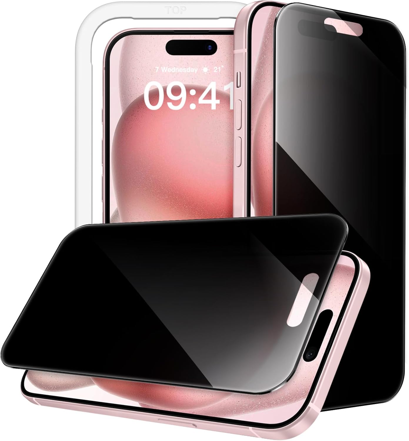 JasTech 360 Degree Privacy Screen Protector for iPhone 15 6.1-Inch, 4-Way Anti-Spy Tempered Glass Film with Easy Installation Tool, 2-Pack