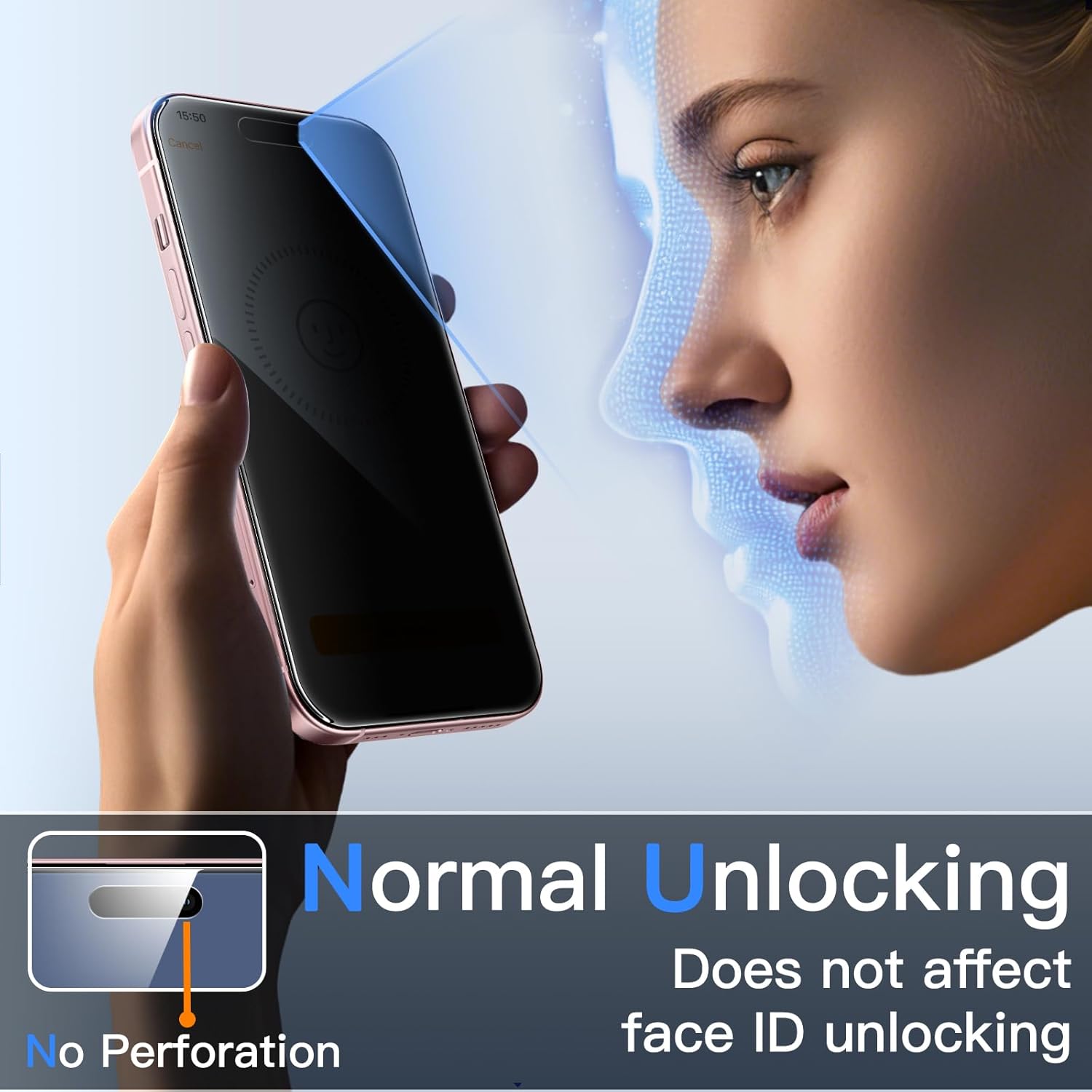 JasTech 360 Degree Privacy Screen Protector for iPhone 15 6.1-Inch, 4-Way Anti-Spy Tempered Glass Film with Easy Installation Tool, 2-Pack