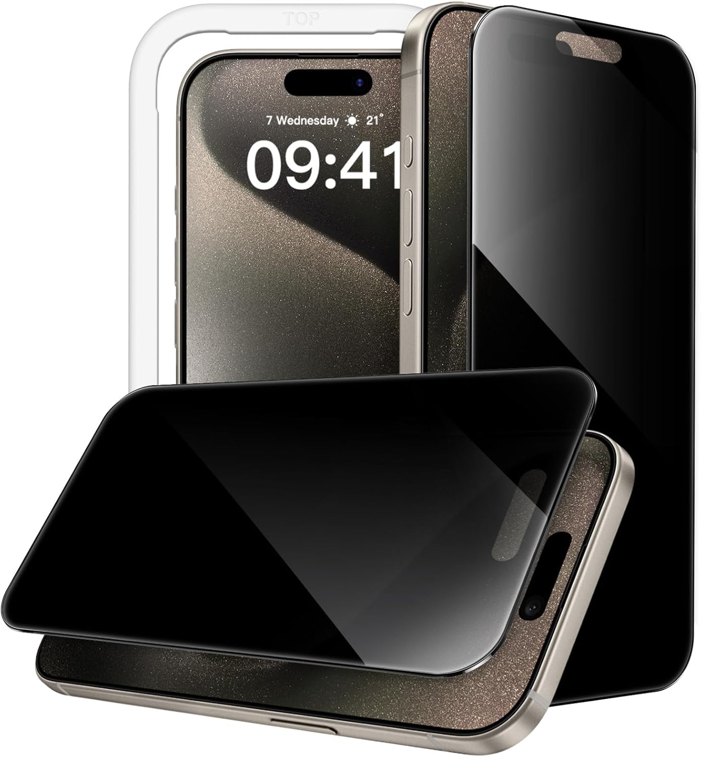 JasTech 360 Degree Privacy Screen Protector for iPhone 15 6.1-Inch, 4-Way Anti-Spy Tempered Glass Film with Easy Installation Tool, 2-Pack