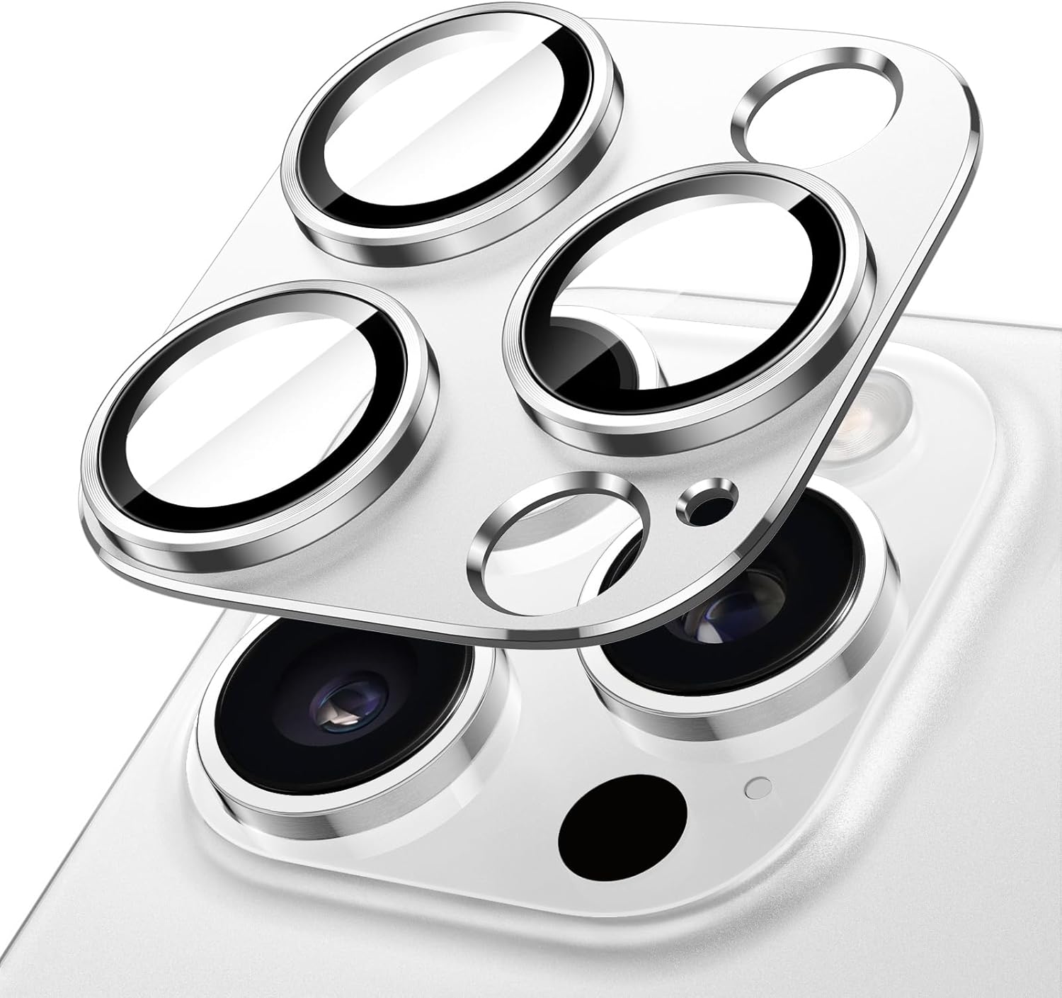JasTech Camera Lens Protector for iPhone 16 Pro 6.3-Inch and iPhone 16 Pro Max 6.9-Inch , Full Coverage 9H Tempered Glass Ring Cover, Matte Metal Plate, Case Friendly, 1-Pack