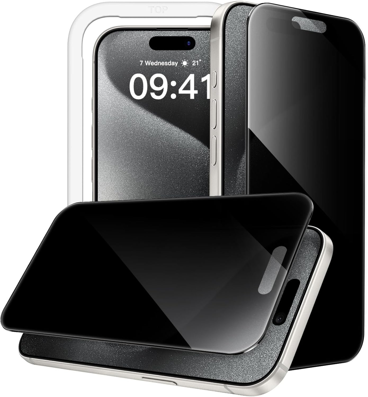 JasTech 360 Degree Privacy Screen Protector for iPhone 15 6.1-Inch, 4-Way Anti-Spy Tempered Glass Film with Easy Installation Tool, 2-Pack