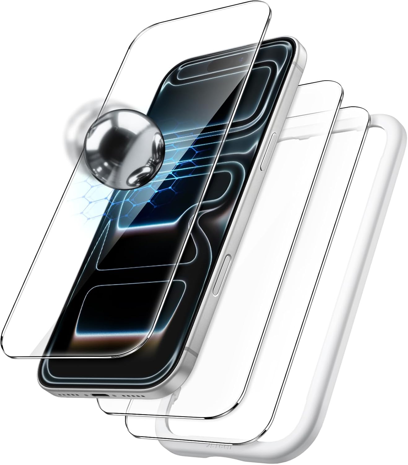 JasTech Shatterproof Screen Protector for iPhone 17 Pro Max 6.9-Inch, 9H+ Tempered Glass Military Grade Film with Easy Installation Tool, Case-Friendly, HD Clear, 3-Pack