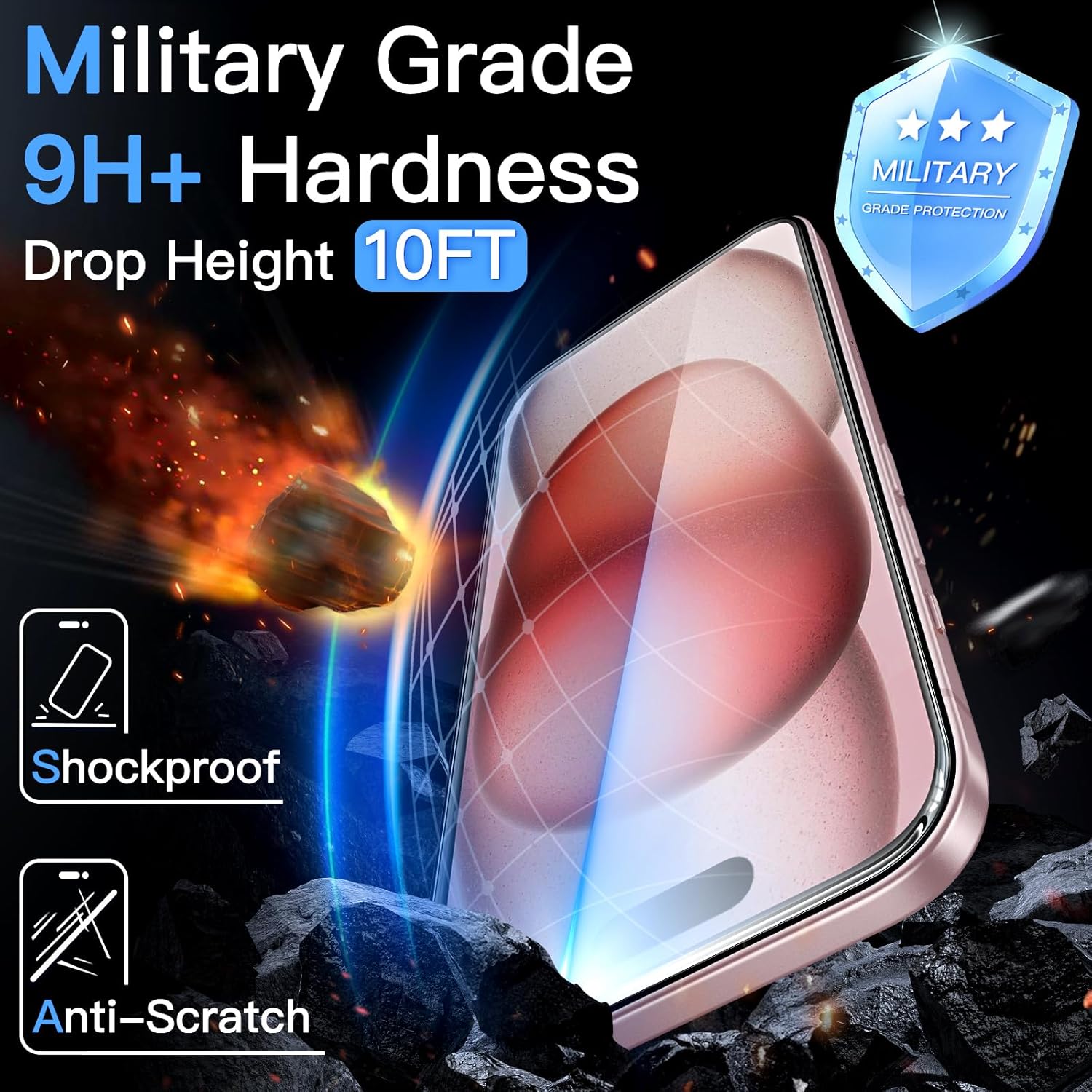 JasTech Shatterproof Screen Protector for iPhone 17 Pro Max 6.9-Inch, 9H+ Tempered Glass Military Grade Film with Easy Installation Tool, Case-Friendly, HD Clear, 3-Pack