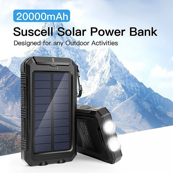 High-Capacity 20000mAh Solar Power Bank Waterproof with Compass 10W Output Power for Mobile Phones