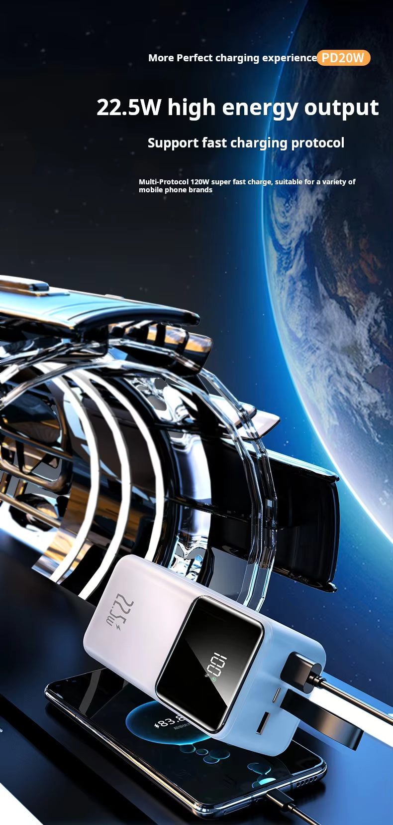 PD20W High Power Bank 100000mAh Super Fast 22.5W USB C Charge Portable Type-C Micro USB