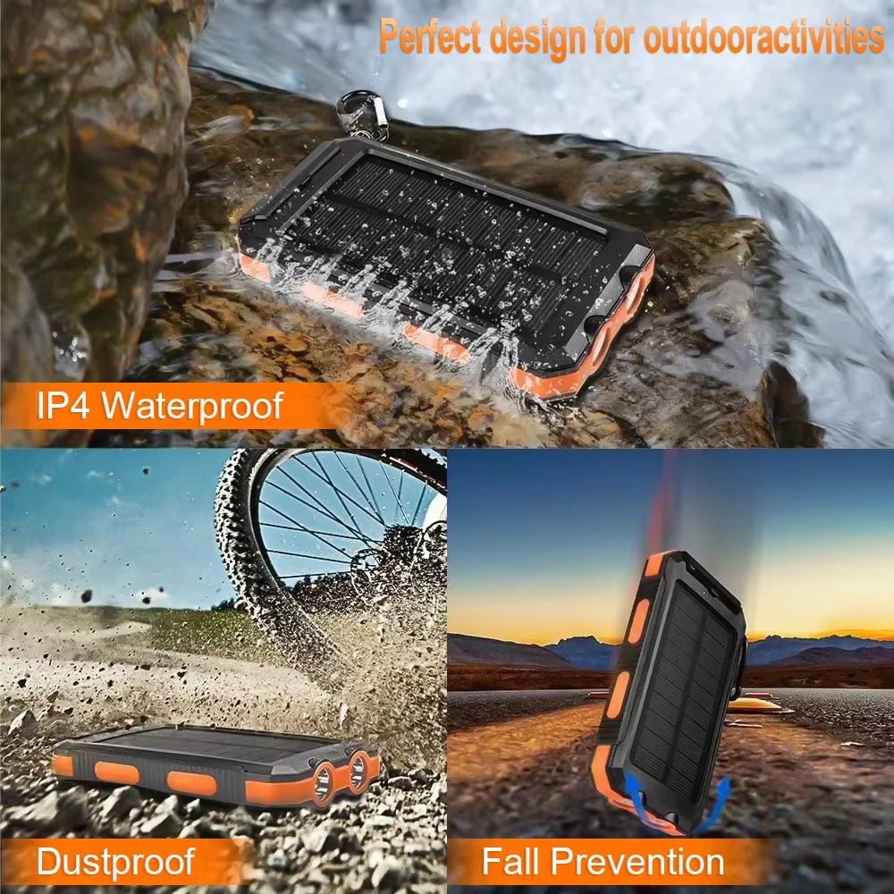High-Capacity 20000mAh Solar Power Bank Waterproof with Compass 10W Output Power for Mobile Phones